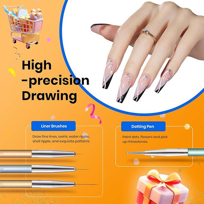 Beetles Gel Nail Art Brushes, 6 Pcs Double-Ended Fingernail Art Design Pens Gel Paint Liner Ombre Gradient French Tip Brush Dotting Pen Nail Brush Set, DIY Manicure Tools Gift for Women