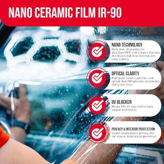 United Ultra Ceramic Window Tint 2PLY Nano Ceramic Film 5% 24Inch (Width) x 100Feet/Roll with High Heat Rejection 80-95% IRR - Car Window Tint Blocks UV/IR Rays Color Stability Adhesive Film