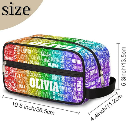 Personalized Name Toiletry Bag, Large Travel Cosmetic Bag Portable Makeup Organizer Bag for Women Bathroom Shower Essentials, Red Green Purple Sequins