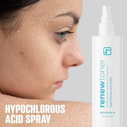 BRIOTECH Renew Toner, Hypochlorous Acid Spray, Minimize Appearance of Blemishes, Soothing Facial Mist for Sensitive Skin, Calm Redness & Bumps, Vegan, 4 fl oz