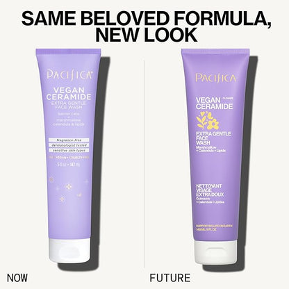 Pacifica Face Wash for Sensitive Skin Facial Cleanser Vegan Ceramide Barrier Repair Extra Gentle for Daily Fragrance Free for Sensitive Skin, Clean Beauty, Vegan & Cruelty-Free Dermatologist Tested
