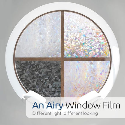 rabbitgoo Window Privacy Film Rainbow Film Decorative Window Sticker, 3D Static Stained Glass Cling Tint for Home Heat Control Non-Adhesive, 35.4 x 157.4 inches