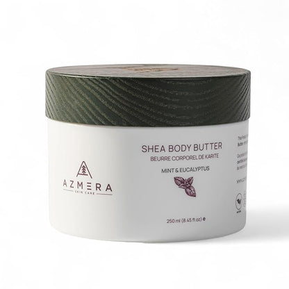 AZMERA Handcrafted Whipped Shea Body Butter – Refreshing Mint & Eucalyptus Scented Moisturizer for Dry, Sensitive Skin, Argan Oil & Vitamin E – Vegan, Non-Greasy Skincare – 8.82 oz