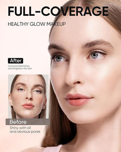 Full Coverage Cushion Foundation, Weightless, Skin Fit, Satin Glow Finish, Oil-Control Waterproof Foundation, Sweatproof Flawless BB Cream CC Korean Makeup,Tattoo Cover Up, Buildable(#04 Beige)