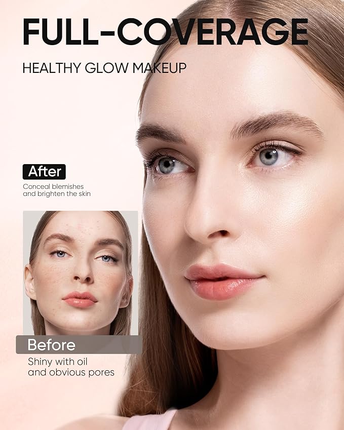 Full Coverage Cushion Foundation, Weightless, Skin Fit, Satin Glow Finish, Oil-Control Waterproof Foundation, Sweatproof Flawless BB Cream CC Korean Makeup,Tattoo Cover Up, Buildable(#29C Taupe Beige)