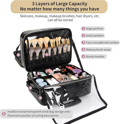 OCHEAL Rolling Makeup Train Case,with 7 Pcs Clear Makeup Bags, 18" Carry On Travel Cosmetic Organizer Suitcase,Extra Large Storage Trolley Makeup Case On Wheels for Hairstylist Cosmetology Artist
