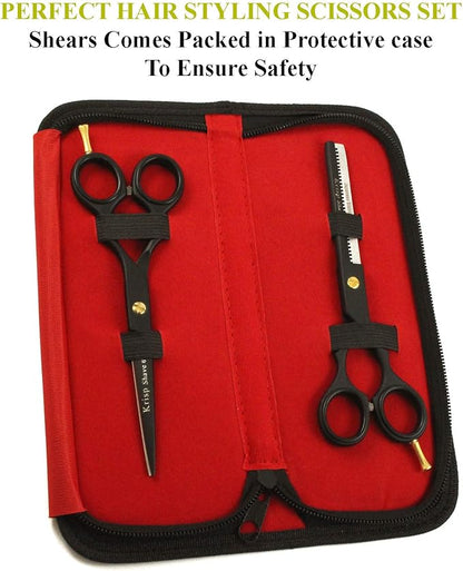 Professional Hair Cutting Scissors - Krisp Shave Stainless Steel Salon Barber Thinning Scissor (6 Inch) - Shears for Men's Beard Mustache Women Kids Pets Haircut All Purpose Shear Kit/Set, KSP-785