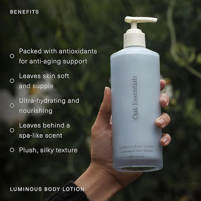 Oak Essentials Luminous Body Lotion | Hydrating Blue Tansy Body Cream with Rose Oil, Turmeric, Shea Butter and Coconut Oil, 1.33 Fl Oz (Travel Size)