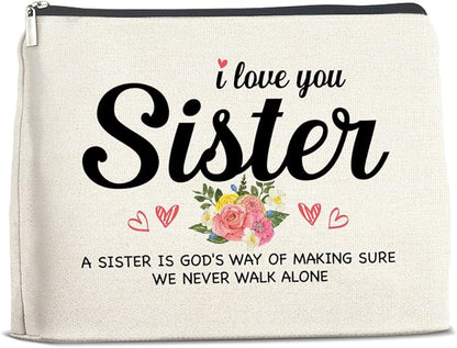 Sister Gifts from Sisters Makeup Bag, Gift for Bestie Best Friend Sister Christmas Birthday, Sisters Cosmetic Bag Zipper Makeup Pouch