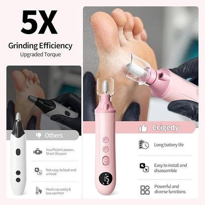 Professional Manicure Pedicure Electric Toenail Grinder Kit - Cordless Electric Nail File Set for Thick Nails Hand Feet Care ,15 Speed,Nail Drill with LED Display Ideal Gift for Men and Women-Pink