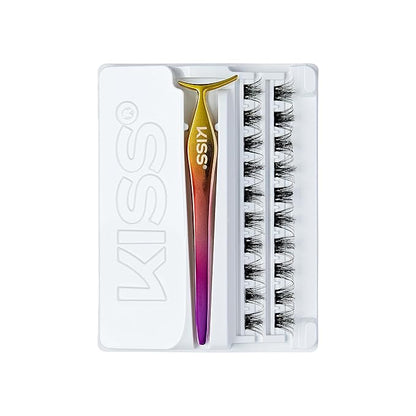 KISS imPRESS Falsies Press On Self Adhesive Eyelashes, 12mm-14mm Glam Volume Press On Lashes, Black, No Glue Needed, Invisible Band, 20 Lash Clusters & Non-Stick Applicator - Spiky