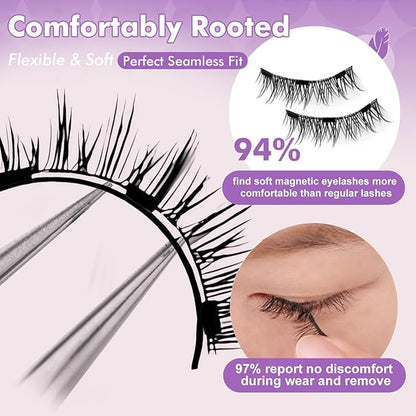 Hunnyfit Magnetic Lashes, Magnetic Eyelashes with Applicator, Magnetic Eyelashes Natural Look,Reusable Magnet Lashes No Glue Needed Soft Lashes Kit(Fuller)