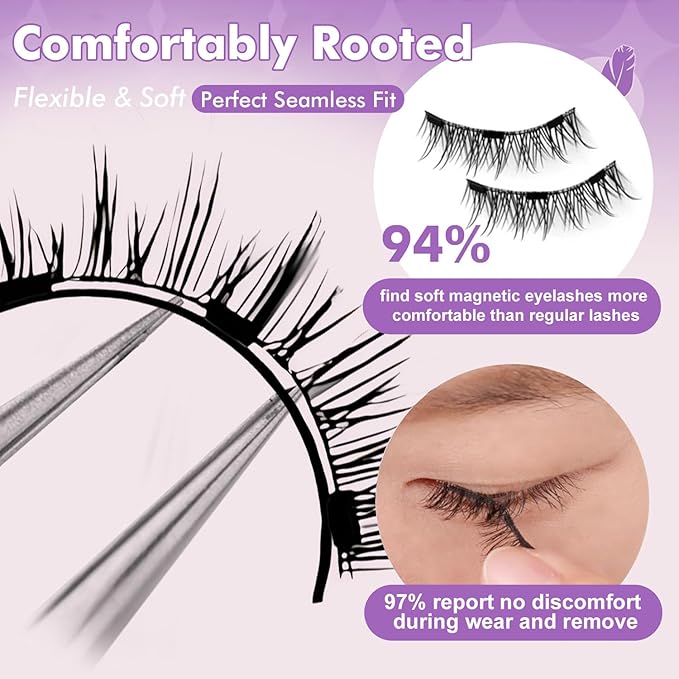Hunnyfit Magnetic Lashes, Magnetic Eyelashes with Applicator, Magnetic Eyelashes Natural Look,Reusable Magnet Lashes No Glue Needed Soft Lashes Kit(Simple+Simple)
