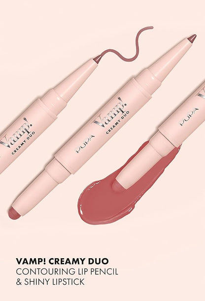 Pupa Milano Vamp! Creamy Duo, 005 Deep Nude, 1 Pc - 2 in 1 Lipstick and Lip Pencil - Long Lasting - Lightweight - No-Transfer - Smooth Texture - Highly Pigmented