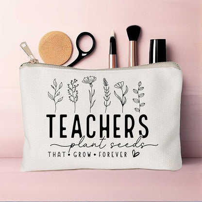 Helping Little Minds Grow Makeup Bag, Best Teacher Gift, Teacher Appreciation Gift, Teachers Plant Seeds That Grow Forever, Favorite Teacher Cosmetic Bag, Teach Love Inspire Pouch Bag
