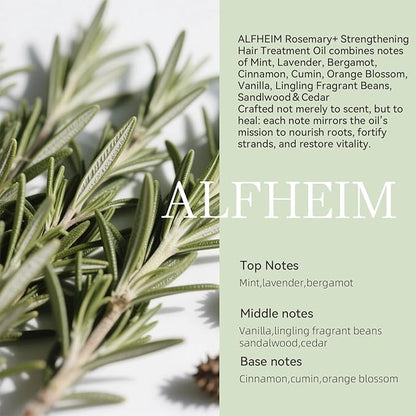 ALFHEIM Rosemary+ Purifying Hair Oil – Lightweight Smoothing & Balancing Treatment for Oily & Fine Hair with Rosemary, Peppermint & Jojoba Oils – Anti-Frizz, Shine & Scalp Nourishment – 3.38 oz