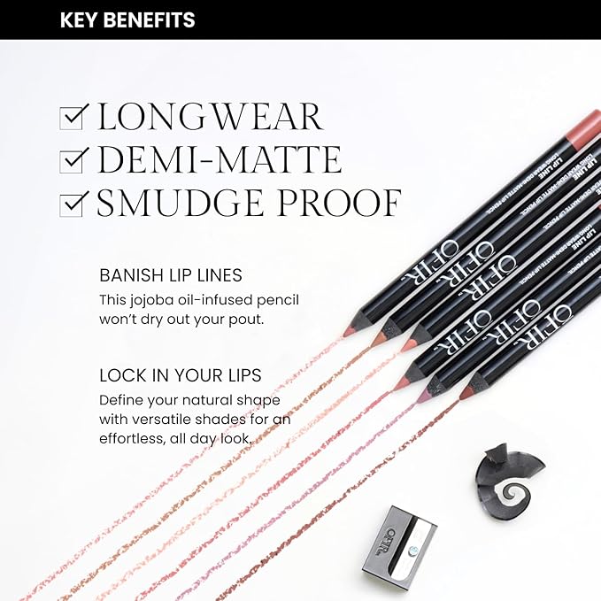 OFIR Longwear Demi-Matte Lip Pencil | Smudge-Proof, Easy Glide, Hydrating, Long-Lasting Color | What eh-ver! - Nude Brown Lip Liner Pencil | 0.042 OZ