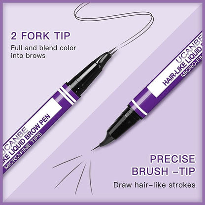UCANBE Curved Eyebrow Pencils for Women with Spoolie Brush,Dual-Ended Eyebrow Pen with 2-Fork-Tip&Precise Brush-Tip,Microblading Brow Pen for Hair-Like Brows,Waterfool, Long Lasting,Soft Brown