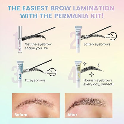 PERMANIA Brow Lamination Kit, Tube Design Instant Perm for Fuller & Thicker Eyebrows Salon Result lasts 4 weeks