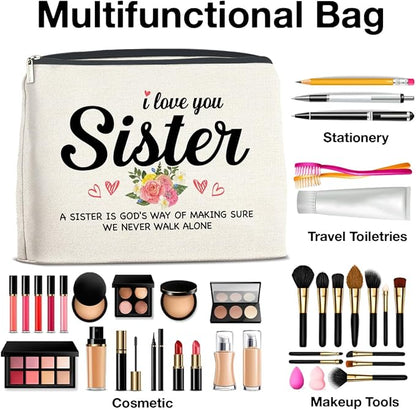 Sister Gifts from Sisters Makeup Bag, Gift for Bestie Best Friend Sister Christmas Birthday, Sisters Cosmetic Bag Zipper Makeup Pouch