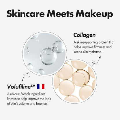Blanc Cover Cream Stick V White - Korean Color-Changing Foundation Stick with Volufiline - Medium to Full Coverage Dewy Finish Base Makeup - Dual-Ended with Detachable Brush (203 Medium)