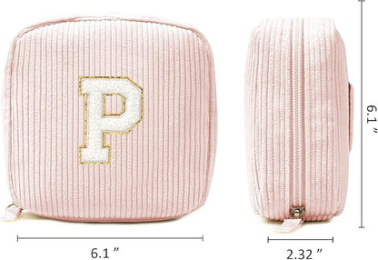 LETGO Birthday Gifts for Women Small Personalized Initial Monogram Makeup Bag,Preppy Corduroy Makeup Bags Travel Toiletry Bag Cute Pouch Purse for Her Mom Girlfriend Wife Sister Teacher Bridesmaid