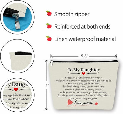 Daughter Gifts Makeup Bag: Perfect To My Daughter Cosmetic Bag From Mom For Daughters, Women & Teen Girls. Ideal Gift for Travel, Birthdays, Christmas. (Daughter Gifts), Off White