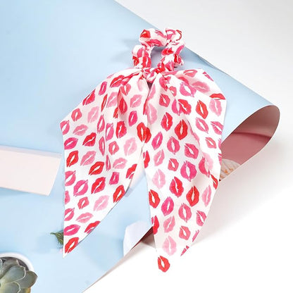 Valentine's Day Hair Ties Pink Lip Hair Scrunchies for Women Teen Girls Elastic Love Hair Tie Ribbon Valentine's Day Hair Bows Hair Accessories Gifts