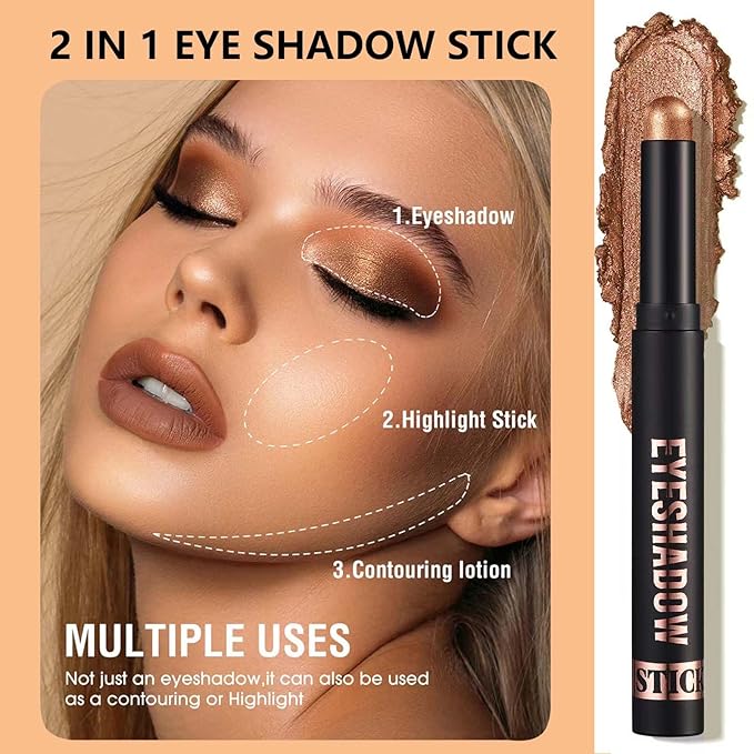 Warm Brown Eyeshadow Stick Shimmer Eyeshadow Pencil Crayon, Hypoallergenic Waterproof Long Lasting Eye Shadow Stick Makeup, Women Multi-Dimensional High Pigment Eye Highlighter Pen(12#)