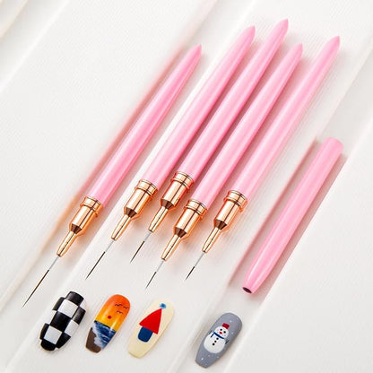 WOKOTO 5 Pcs Pink Nail Art Liner Brushes Painting Detail Nail Brushes For Nail Art Tools Set Nail Dotting Drawing Tool For Long Lines Thin Details Fine Drawing Sizes 4/8/12/20/25mm Thin Nail Brush