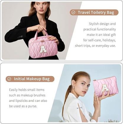 YOOLIFE Gifts for Friends - Friendship Gifts for Women, Travel Toiletry Bag for Women, Hanging Toiletry Bag, Monogrammed Initial Tolietry Pouch Makeup Bag - Letter F Pink