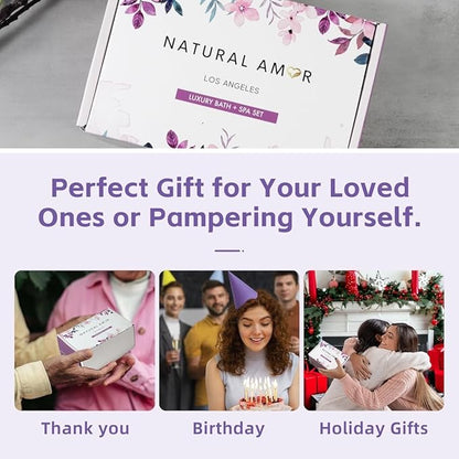 Natural Amor Handmade Spa Gifts for Women, Relaxing 5pcs Spa Gift Set for Women Including Citrus Handmade Soap Bar, Soy Candle, Bath Salt, Bath Bomb