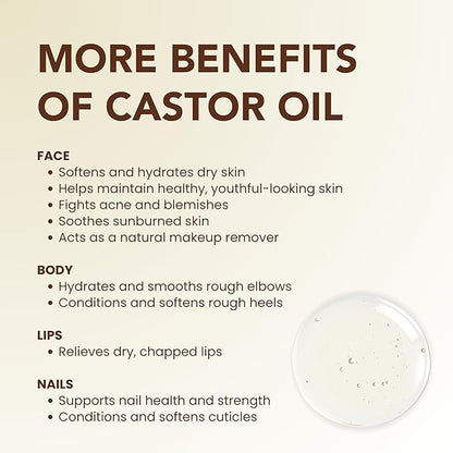 BodyJ4You Organic Castor Oil - 100% Pure Natural Cold Pressed USDA Certified Organic - Hexane Free Unrefined Non GMO - Lashes & Eyebrow Kit Mascara Tube Brush Wand Hydrating Oil - Glass Bottle 2oz