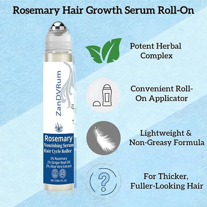 Rosemary Hair Growth Serum Roll-On for Thinning Hair with Saw Palmetto & Tea Tree — Lightweight, Non-Greasy Scalp Oil for Hair Regrowth Support