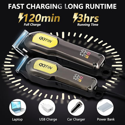 Hair Clippers for Men, Cordless & Corded Professional Clippers Set, 7500RPM Rechargeable Hair Cutting Kit with Precision Blades & Guide Combs, Ideal for Barbers & Home Use (Silver)