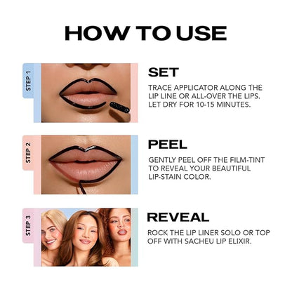 Sacheu Lip Liner STAY-N & Lip Elixir Bundle — Long Lasting Matte Lip Tattoo, Transfer Proof Lipstain Infused with Hyaluronic Acid & Vitamin E, for All Skin Types — P-inked and Clear