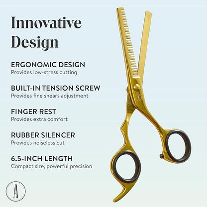 ANDUSTRIAL - Professional Hair Cutting And Thinning Scissors/Shears For Men/Women/Home/Salon - Premium High Carbon Steel Quality - Smooth And Sharp - 6.5 Inch, Gold