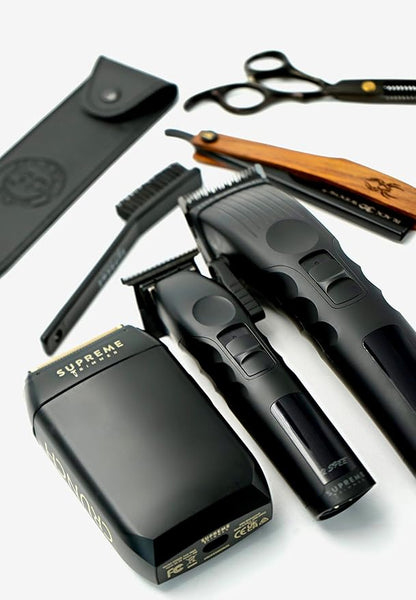 Supreme Trimmer 3-in-1 Barber Bundle | 2Spee Clipper, 2Spee Trimmer & Crunch Foil Shaver | Professional Beard Trimmer Men’s Hair Clipper Kit | (Black)