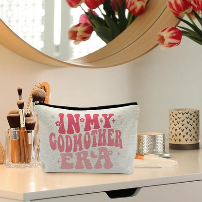 In My Godmother Era Makeup Bag, Godmother Mother's Day Gifts, Godmother Gifts from Godchild, Pink Godmother Makeup Bag Cosmetic Pouch