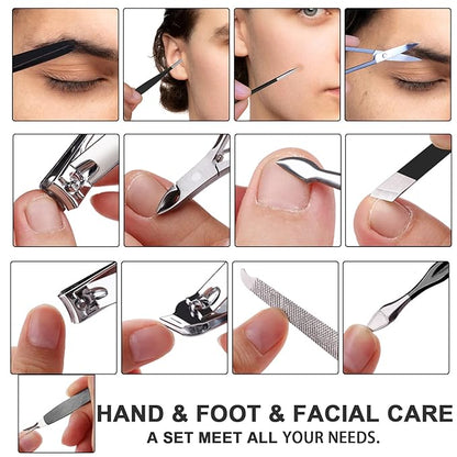 FAMILIFE Nail Kit, Professional Manicure Set Manicure Kit Nail Clipper Set, 13 in 1 Stainless Steel Pedicure Sets Clipper Tool, Men Grooming Tool with Portable Black Leather Travel Case for Him