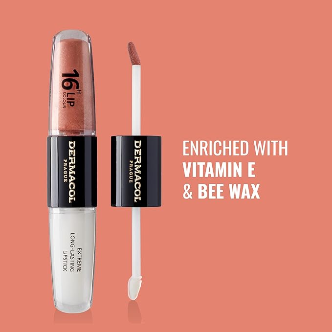 Dermacol NEW 16-Hour Lip Colour, Highly Pigmented Glossy Lip Stain, Two-Phase Lip Plumper Gloss, Kissproof Lip Makeup Products with Matte and Glitter Finish, n.5