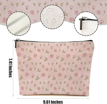 Watercolor Pink Flowers Makeup Bag Floral Cosmetic Bag Friend Friendship Gifts for Women Girls Sister Coworker Bestie Botanical Travel Organizer Zipper Pouch Christmas Thanksgiving Birthday Gifts