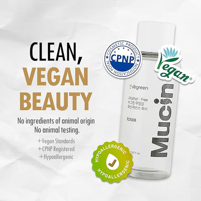VEEGREEN Alcohol-Free Mucin Essence Toner 5 fl oz, K-Beauty Hydrating Facial Toner with Wild Yam Extract, Calming, Glass Skin Glow, All Skin Types