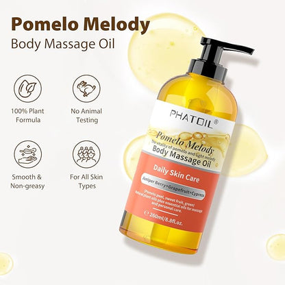 PHATOIL 260ML Grapefruit Body Firming Oil with Juniper Berry,Cypress for Nourish Skin, Long-Lasting Nature Fragrance No Greasy Body & Facial Oil Great for All Skin Types - 8.8FL.OZ