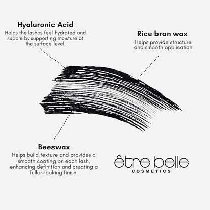 êb être belle Cosmetics Lash X-Press & Hyaluronic Mascara for Women, Conditioning Mascara with Hyaluronic Acid, Beeswax & Rice Bran Wax, Flexible Silicone Brush, Quick Dry Rimel Formula