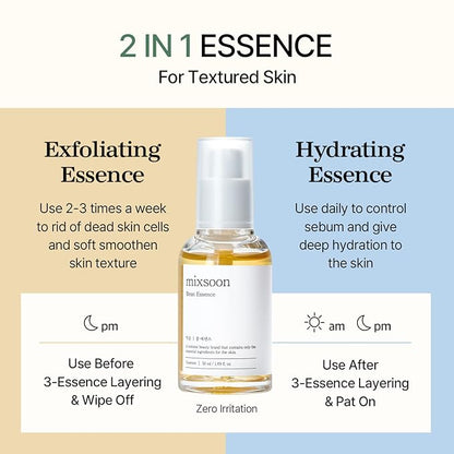 mixsoon Bean Essence 0.68 Fl. Oz. / 20ml Fermented beans Exfoliating Hydrating Moisturizer for Korean Glass Skin Care