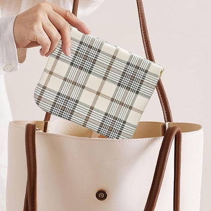 Leather Pocket Cosmetic Bag for Purse,Coin Purse Lipstick Cosmetic Accessories Organizer, Travel Kit Storage Pouch,Waterproof Portable No Zipper Self-closing (Tartan)