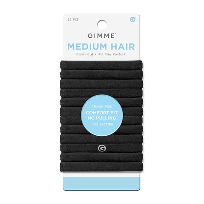 Gimme Beauty Medium Hold Hair Bands - Seamless Spandex & Nylon Ties for All Hair Types - Damage-Free, Comfort Fit Ponytail Holders - No-Crease Elastic Bands for Daily Use - 12 Pack, Black