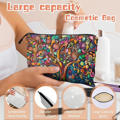 Cosmetic Bags Travel Makeup Toilet Case Waterproof Pouch for Women Girls 6.7X9.45inches - Colorful Abstract Tree With Swirling Patterns