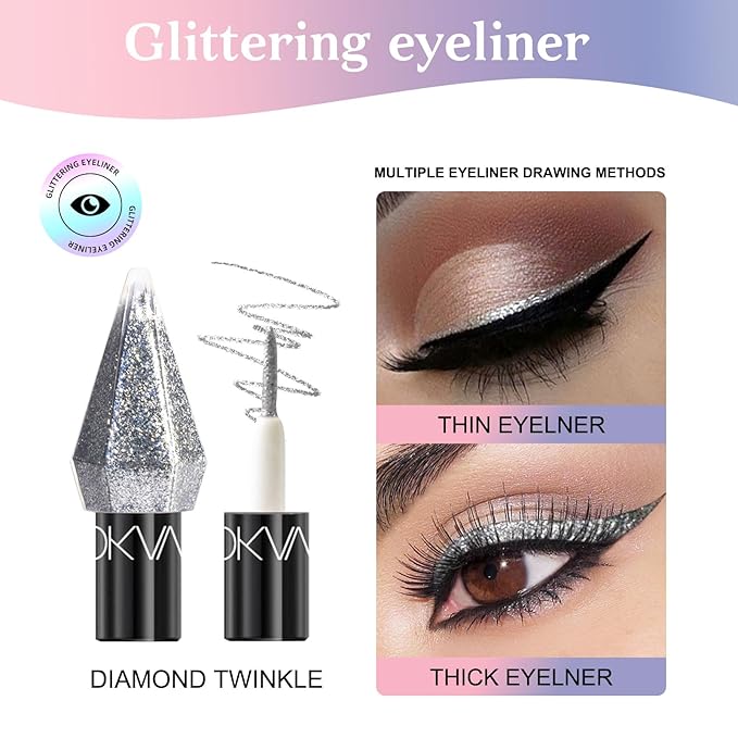 5 Pcs Liquid Eyeshadow Glitter Eyeliner Diamond Colorful Set with Shimmer and Waterproof Eye Shadow for Gift Eye Glitter Makeup (Type A)